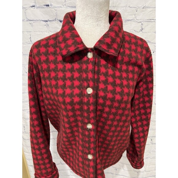 All Points By Reference Point Red & Black Houndstooth Fleece Jacket Size Small - Picture 2 of 7